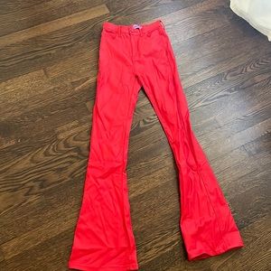 red flare pants leather